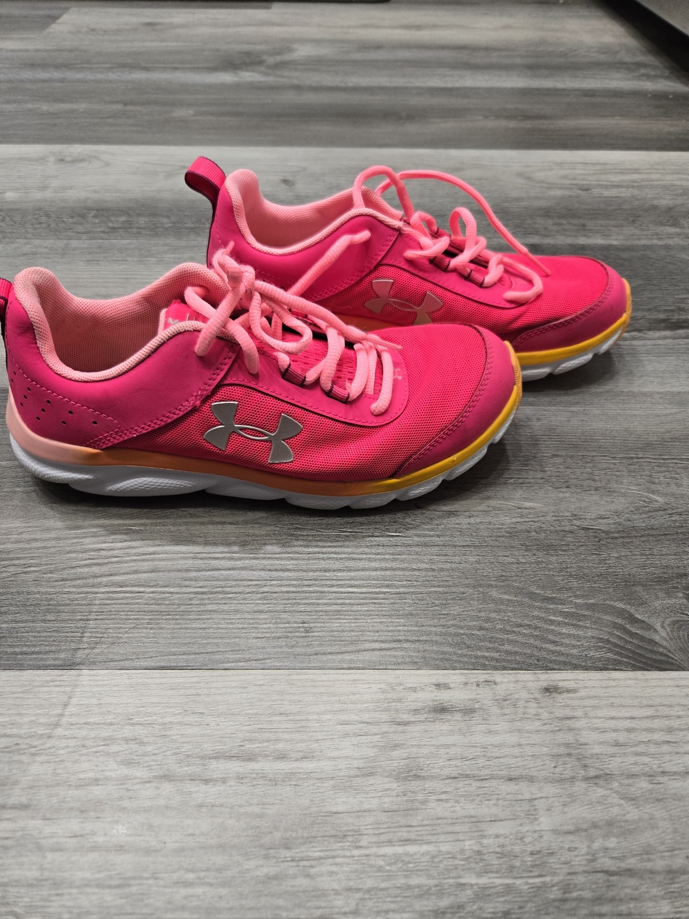 Under Armour Girls' Hot Pink and Yellow Trim Sneakers 7y